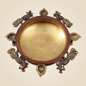 Brass Peacock Urli Bowl with Bells