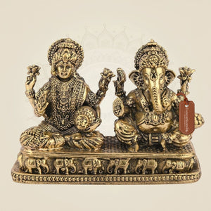 Ganesh Laxmi Idol 3" – Pure Brass Handcrafted Blessings Statue for Pooja & Home Decor - Luxeartisanship