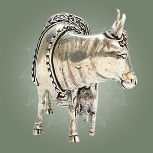 Silver Kamdhenu Cow with Calf Statue