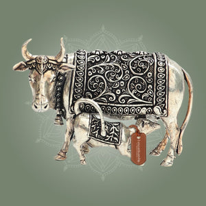 Silver Kamdhenu Cow with Calf Idol