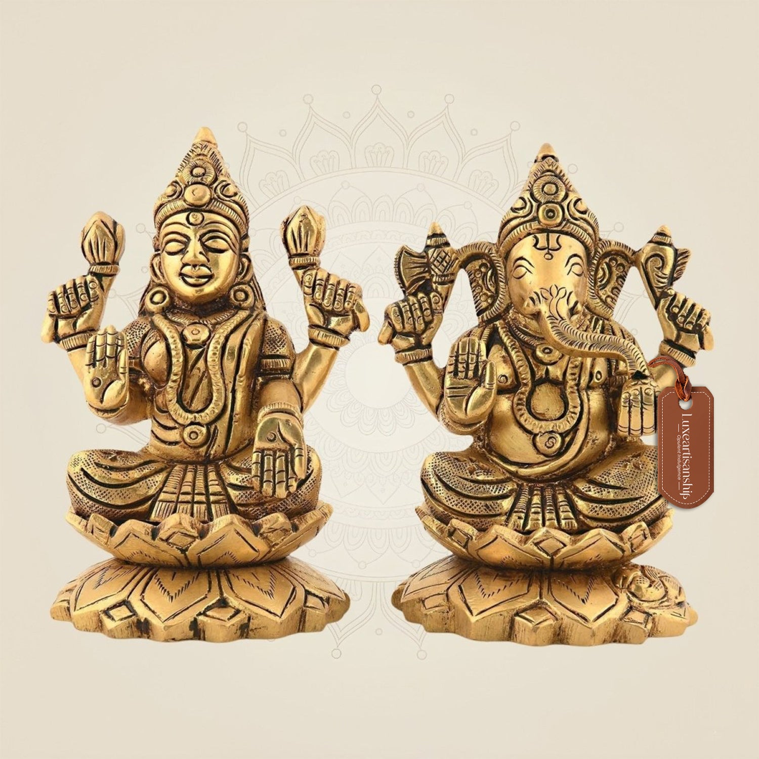 4" Brass Laxmi Ganesh Idol