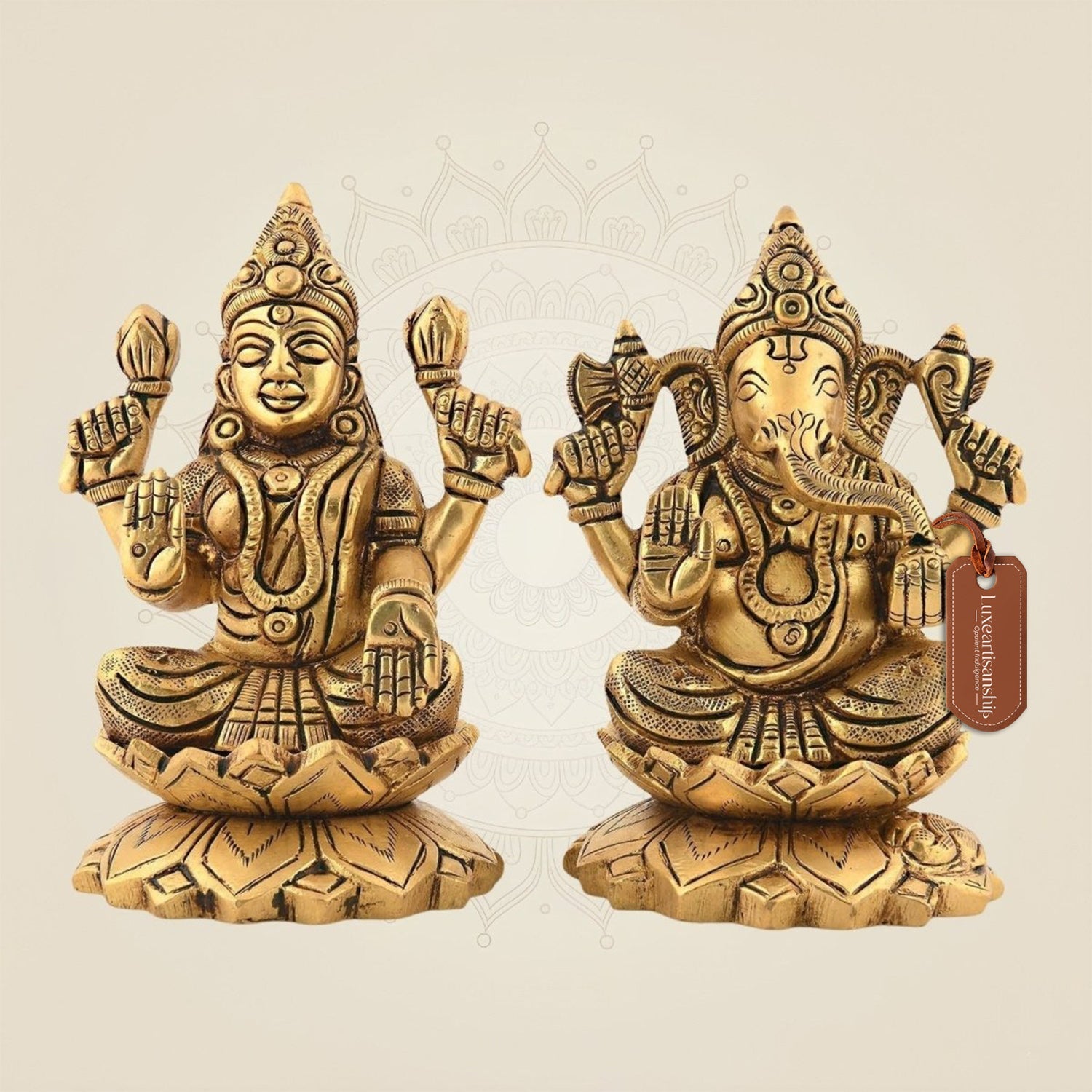 4" Brass Laxmi Ganesh Idol