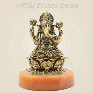 3 inch Brass Ganesha Idol with stone base