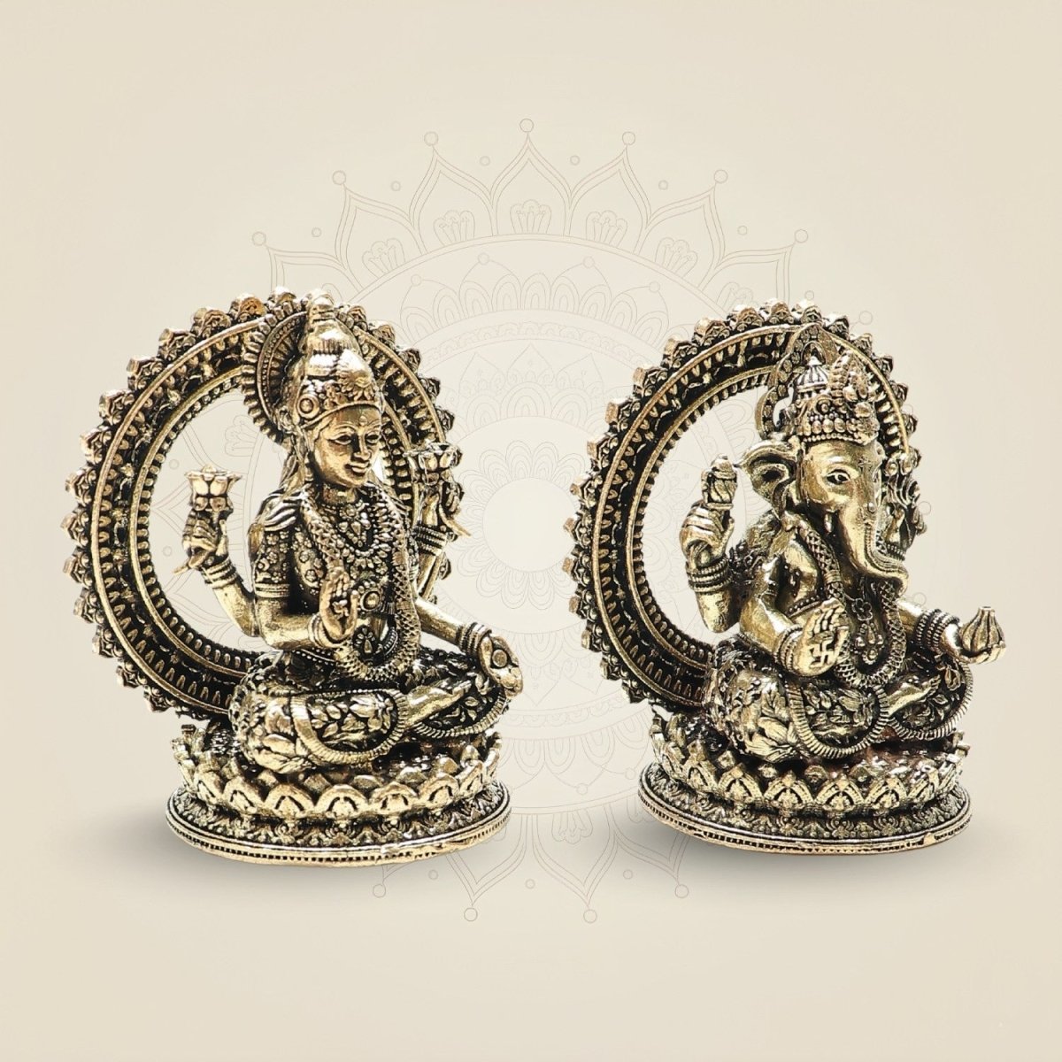 3" Brass Lakshmi Ganesha Idol & Statue for Wealth, Luck & Positive Energy - Luxeartisanship