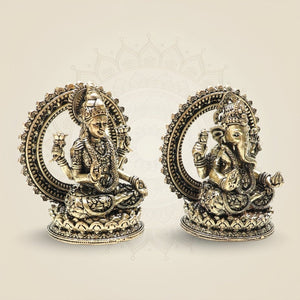 3" Brass Lakshmi Ganesha Idol & Statue for Wealth, Luck & Positive Energy - Luxeartisanship