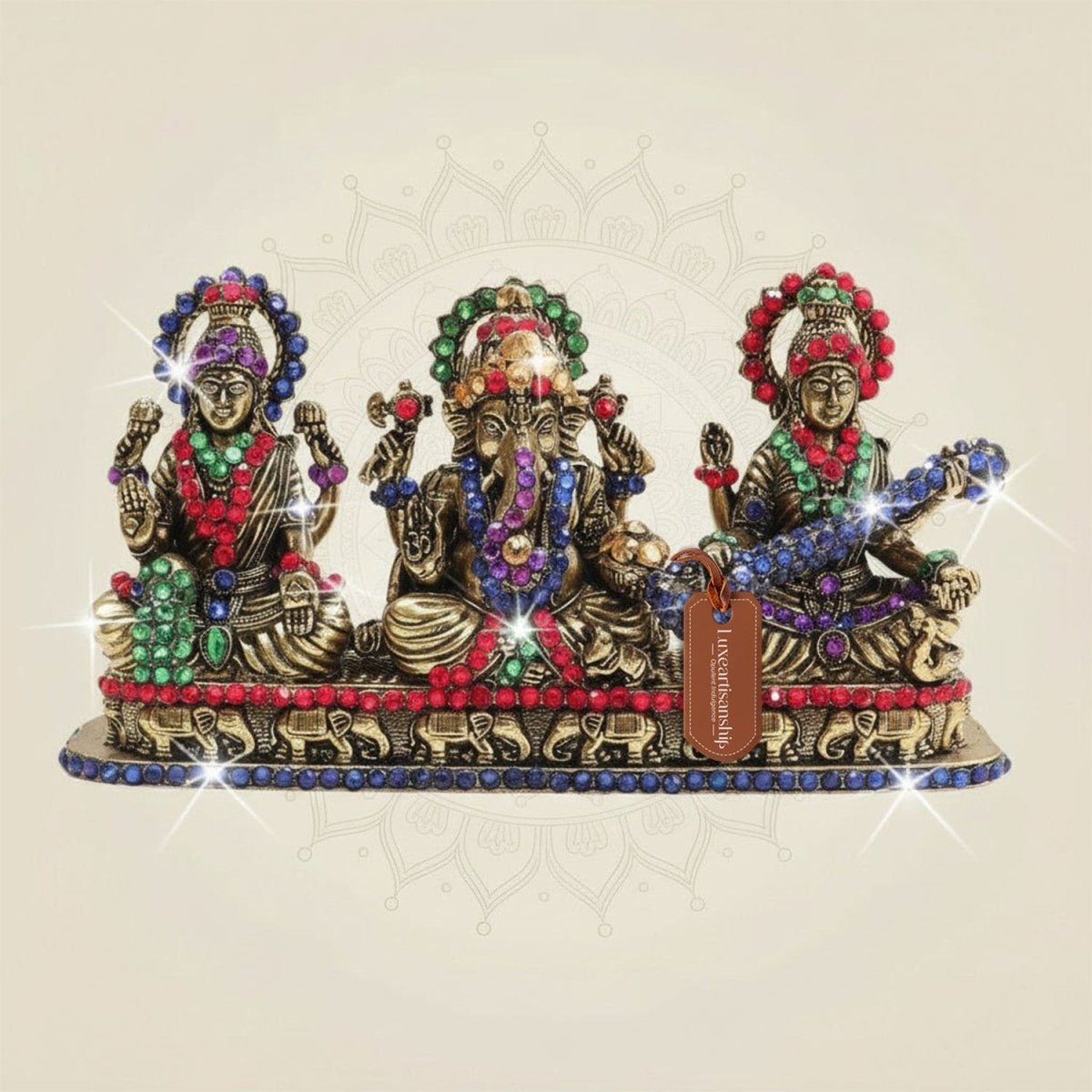 Brass Lakshmi Ganesha Saraswati Idol jewellery Stone Work