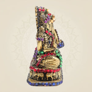 3" Brass Lakshmi Ganesha Saraswati Idol Featuring Vibrant Coloured Stone Work - Luxeartisanship