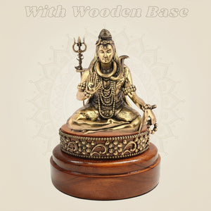 3 Inch Shiva Idol Blessing Pose on Round Wooden Base for Pooja - Luxeartisanship