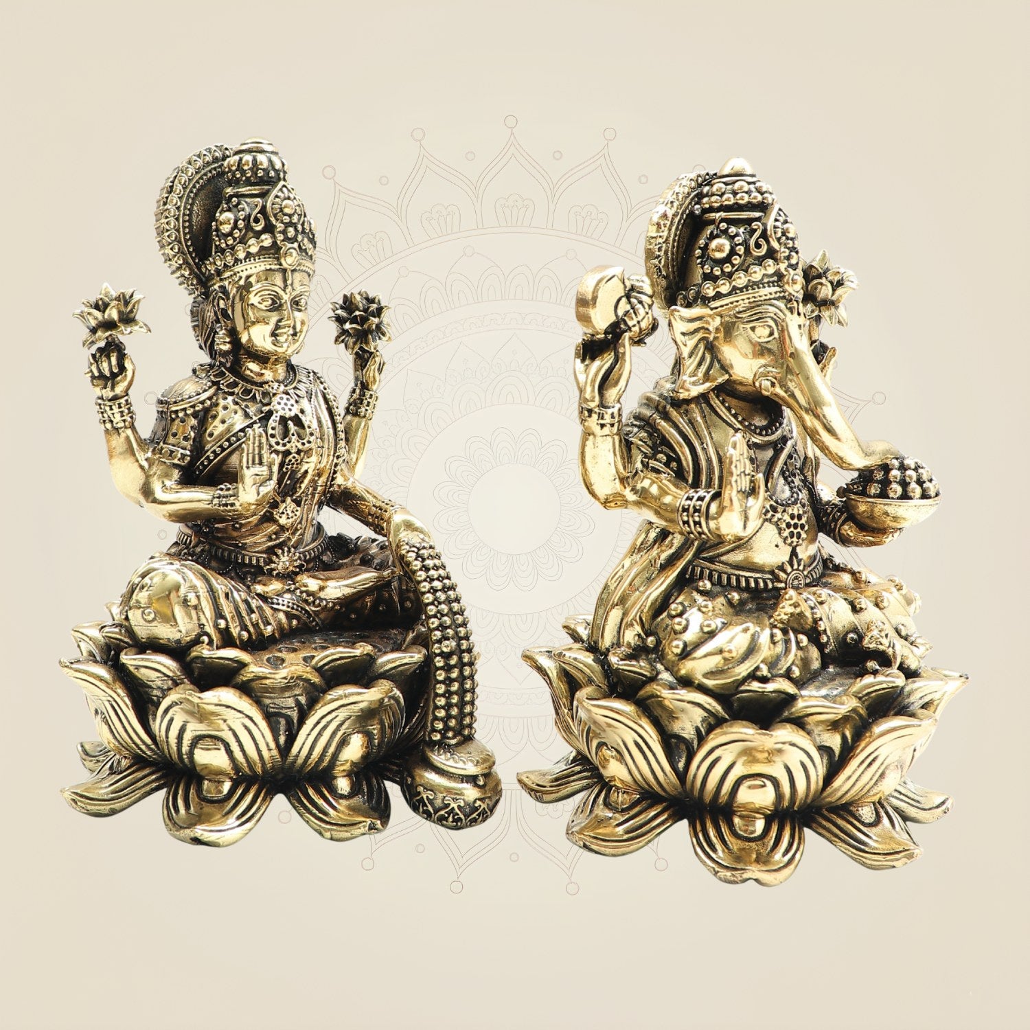 Brass Ganesha Lakshmi Idol Pair