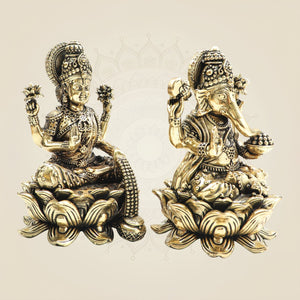Brass Ganesha Lakshmi Idol Pair
