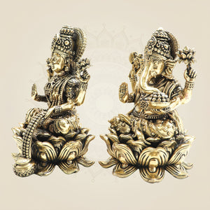 Lakshmi Ganesha Brass Sculpture Pair - Luxeartisanship