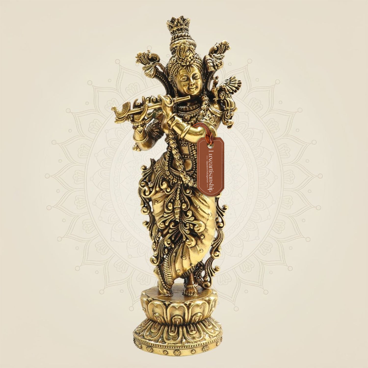 South Indian Brass Krishna Statue - Luxeartisanship