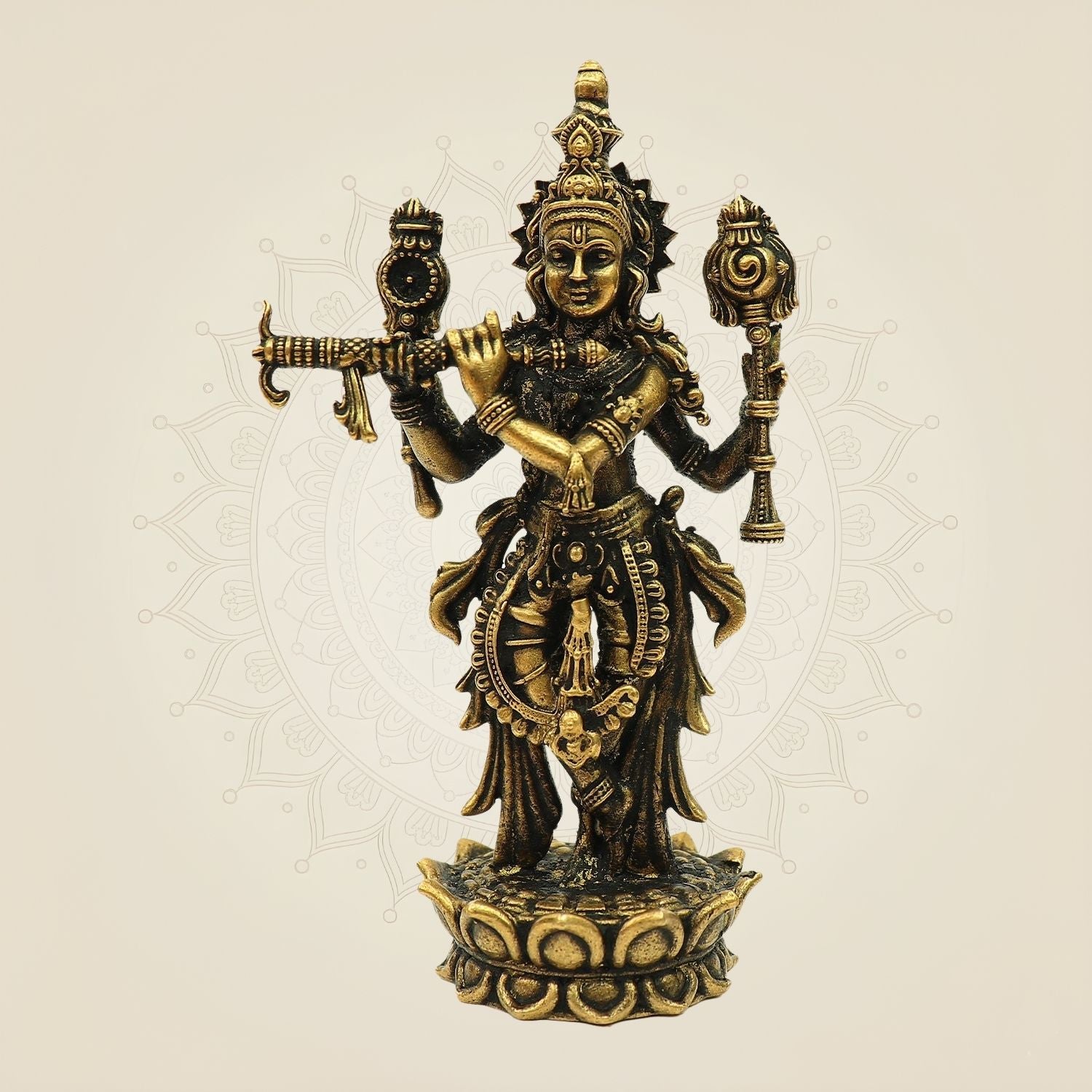 Handcrafted Bronze Krishna Idol – Flute Playing Murti for Mandir - 4"