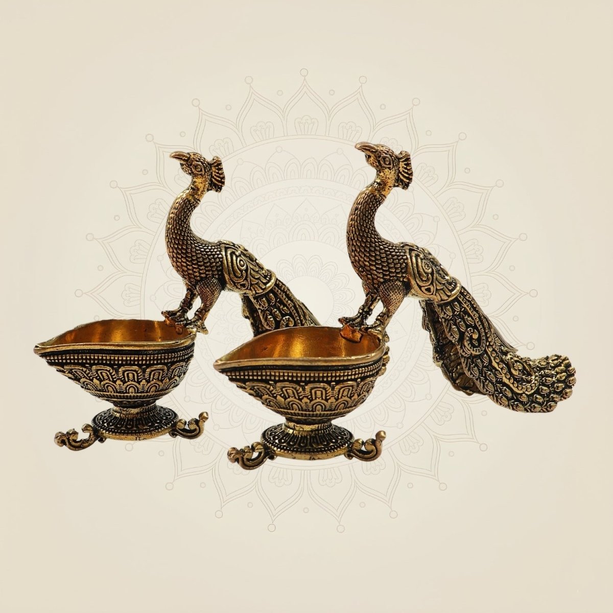 3.25" Peacock with Brass Diya for Temple, Home & Festive Lighting - Luxeartisanship