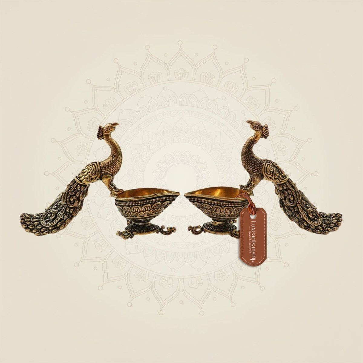 Peacock with Brass Diya - Luxeartisanship