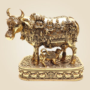 Brass Kamdhenu Cow and Calf Idol