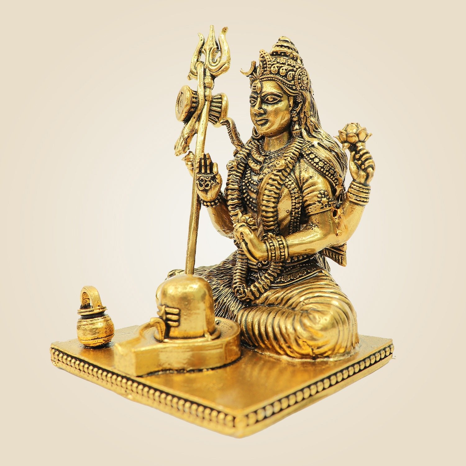 4.25" Brass Ardhanarishwar Idol with Shivling | Shiva Parvati Divine Statue for Temple Decor