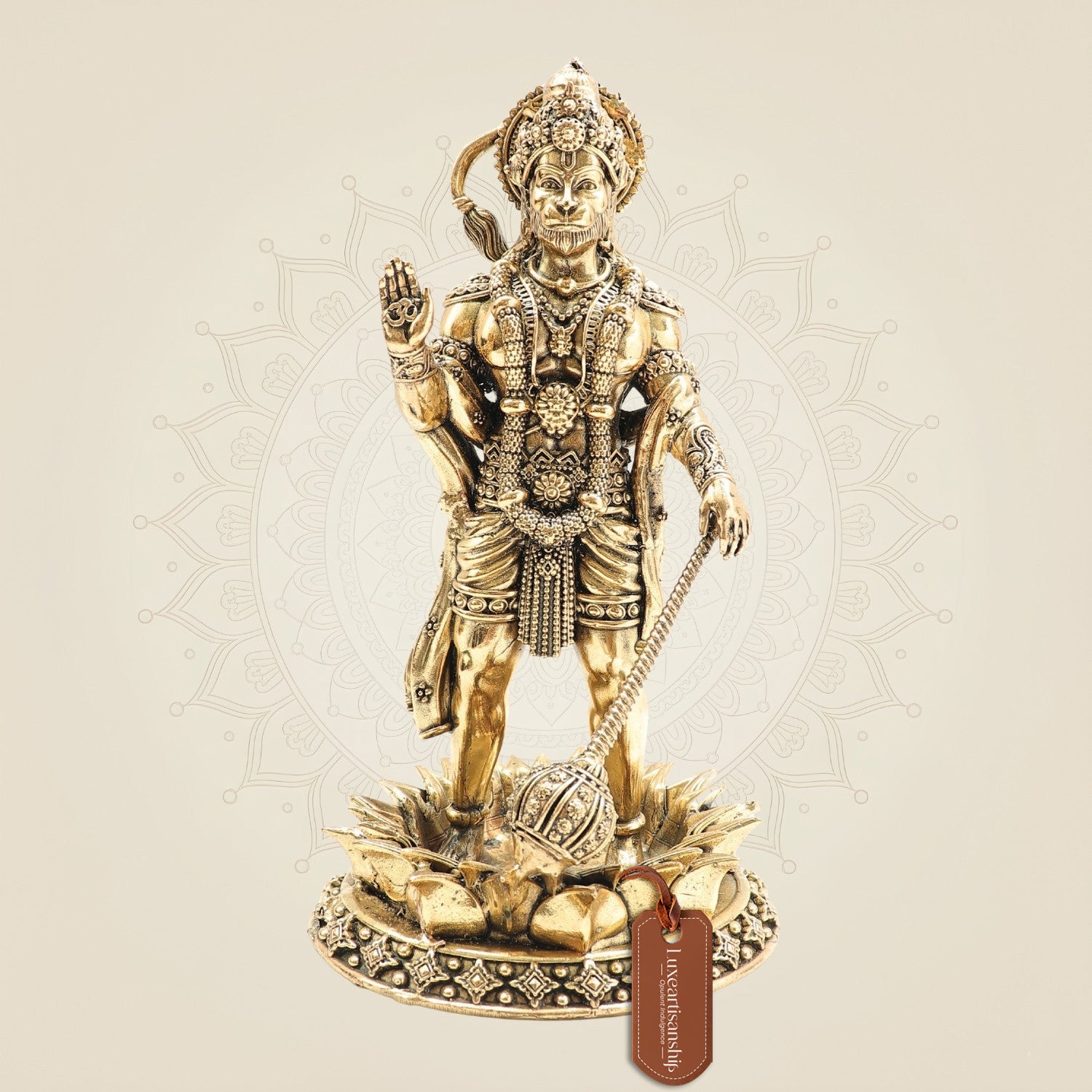 Brass Standing Hanuman Idol on Lotus