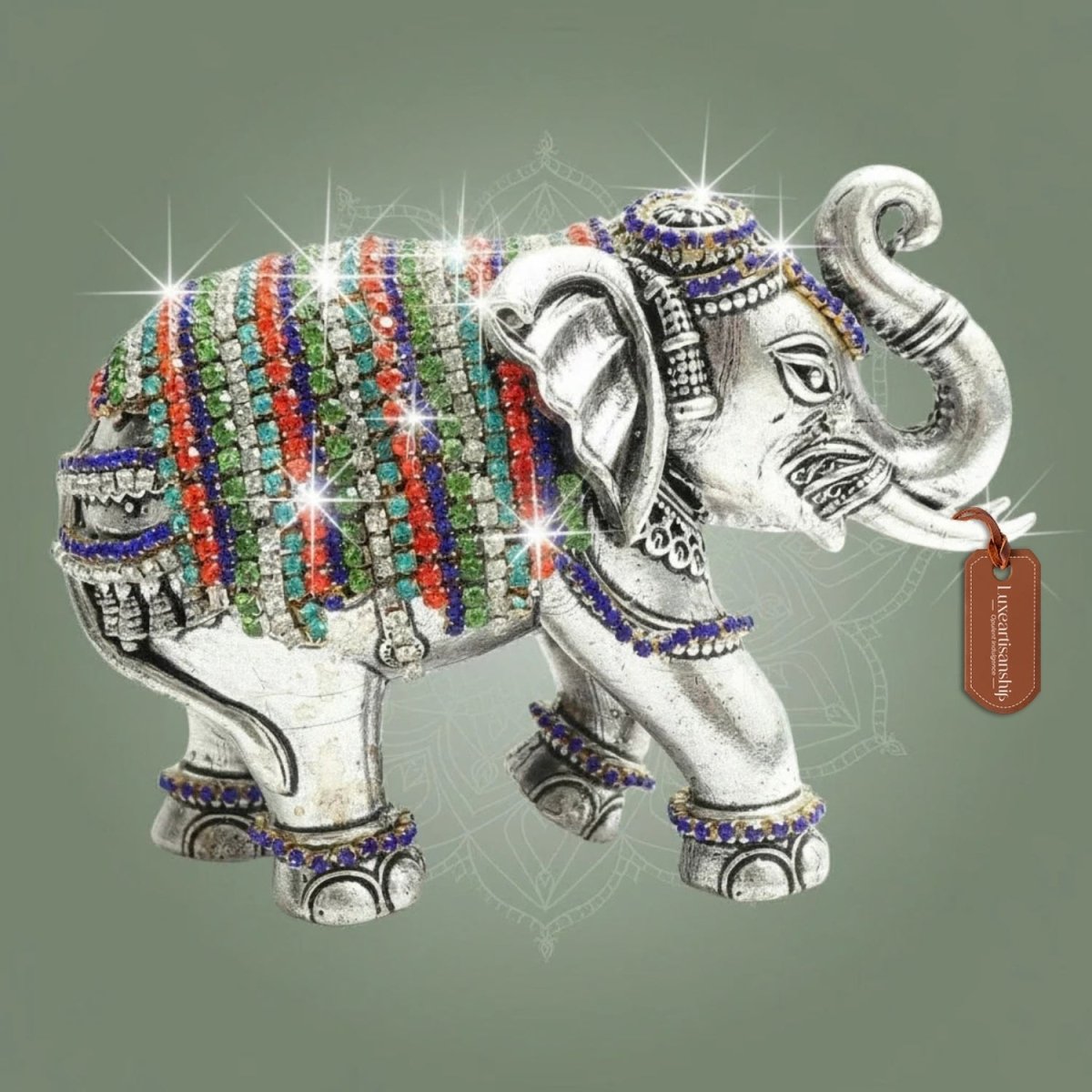 3.5 inch Silver-Plated Brass Elephant with Fine Jewellery Stone Detailing