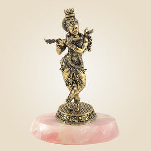 Brass Krishna Statue with Stone base