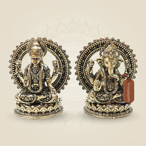 3" Brass Lakshmi Ganesha Idol & Statue for Wealth, Luck & Positive Energy - Luxeartisanship