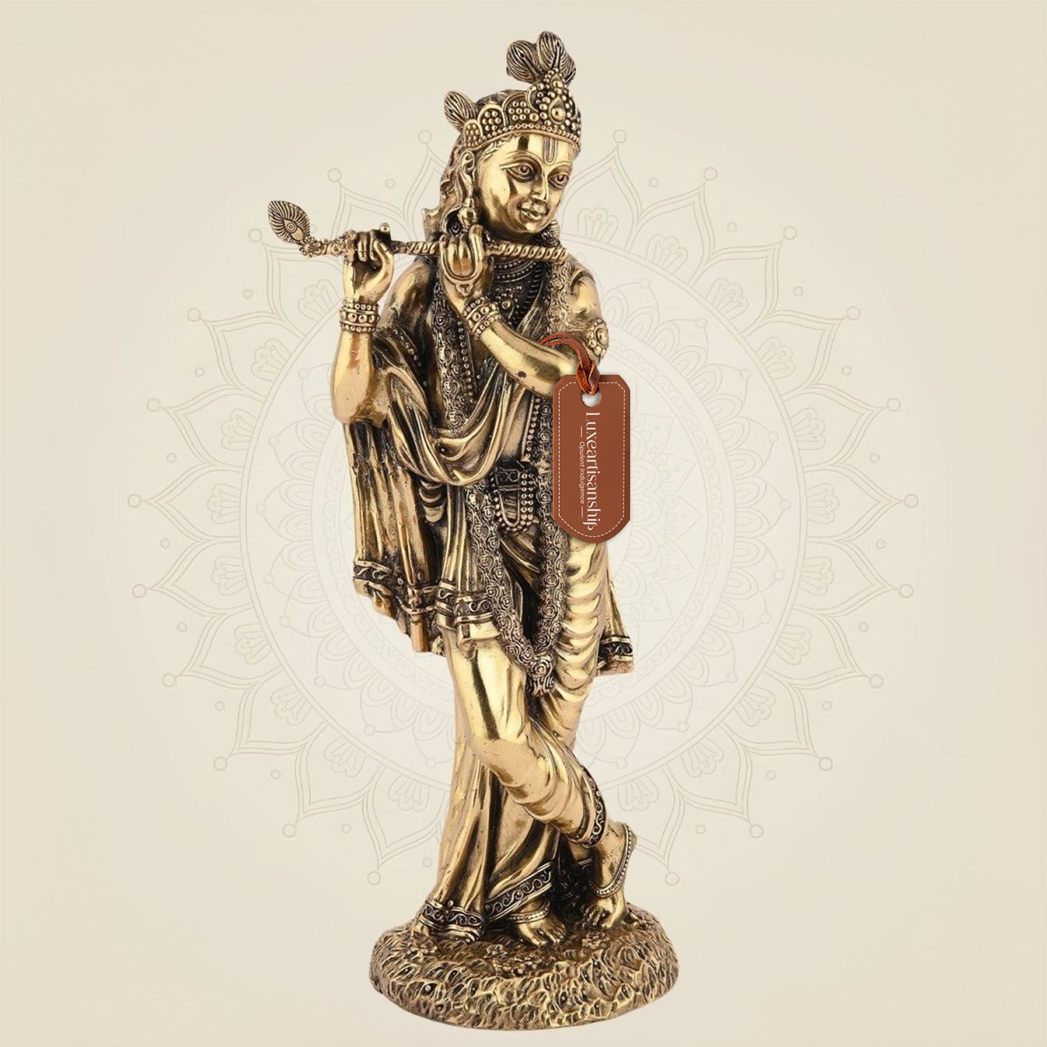 Standing Krishna with Flute Idol 10" Superfine Handcrafted Art Pure Brass Murti - Luxeartisanship