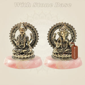 3" Brass Lakshmi Ganesha Idol & Statue with stone base