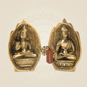 3.75" Folded Buddha Hand Temple – Portable Brass Idol in Abhaya & Varada - Luxeartisanship