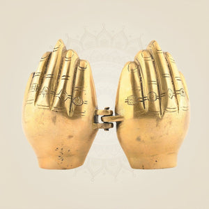 3.75" Folded Buddha Hand Temple – Portable Brass Idol in Abhaya & Varada - Luxeartisanship