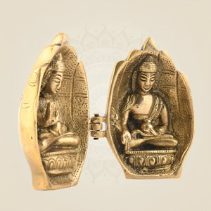 3.75" Folded Buddha Hand Temple – Portable Brass Idol in Abhaya & Varada - Luxeartisanship