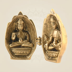 3.75" Folded Buddha Hand Temple – Portable Brass Idol in Abhaya & Varada - Luxeartisanship