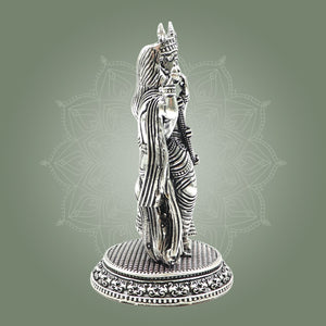 Brass Silver Pleated Radha Krishna Idol