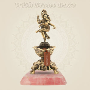 4" Brass Diya with Dancing Ganesha – Spiritual Oil Lamp for Puja & Decor - Luxeartisanship