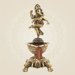 4" Brass Diya with Dancing Ganesha – Spiritual Oil Lamp for Puja & Decor - Luxeartisanship