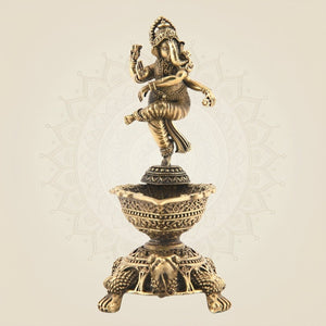 Brass Diya with Dancing Ganesha
