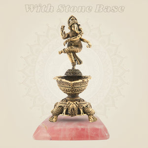 Brass Diya with Dancing Ganesha with stone base