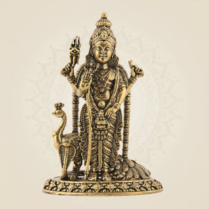 4" Brass Lord Kartikeya with Peacock