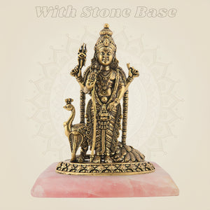 Brass Lord Kartikeya with Peacock on gemstone