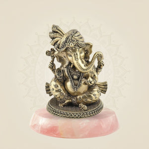 Ganesha with Pagdi Brass Murti on gemstone base