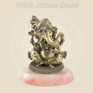 Ganesha with Pagdi Brass Murti on gemstone base