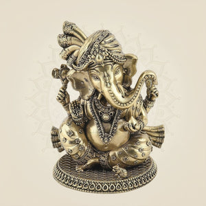 4" Ganesha with Pagdi Brass Idol