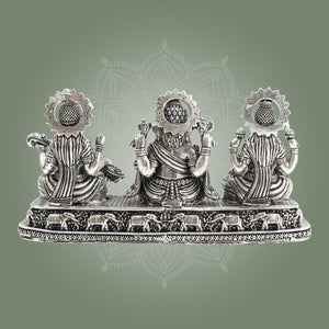Ganesha Laxmi Saraswati Brass Silver Idol β Trimurti Set - Luxeartisanship