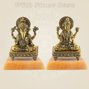 4" Laxmi Ganesh Brass Idol Pair β Handcrafted Platform Statues for Pooja & Gift Decor - Luxeartisanship