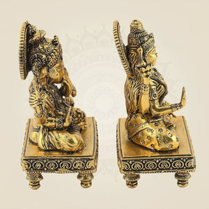 4" Laxmi Ganesh Brass Idol Pair – Handcrafted Platform Statues for Pooja & Gift Decor - Luxeartisanship
