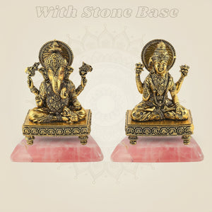 4" Laxmi Ganesh Brass Idol Pair β Handcrafted Platform Statues for Pooja & Gift Decor - Luxeartisanship