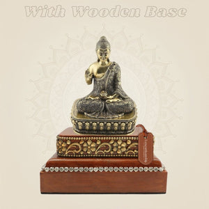 Buddha Brass Statue Composed on a Square Wooden Base