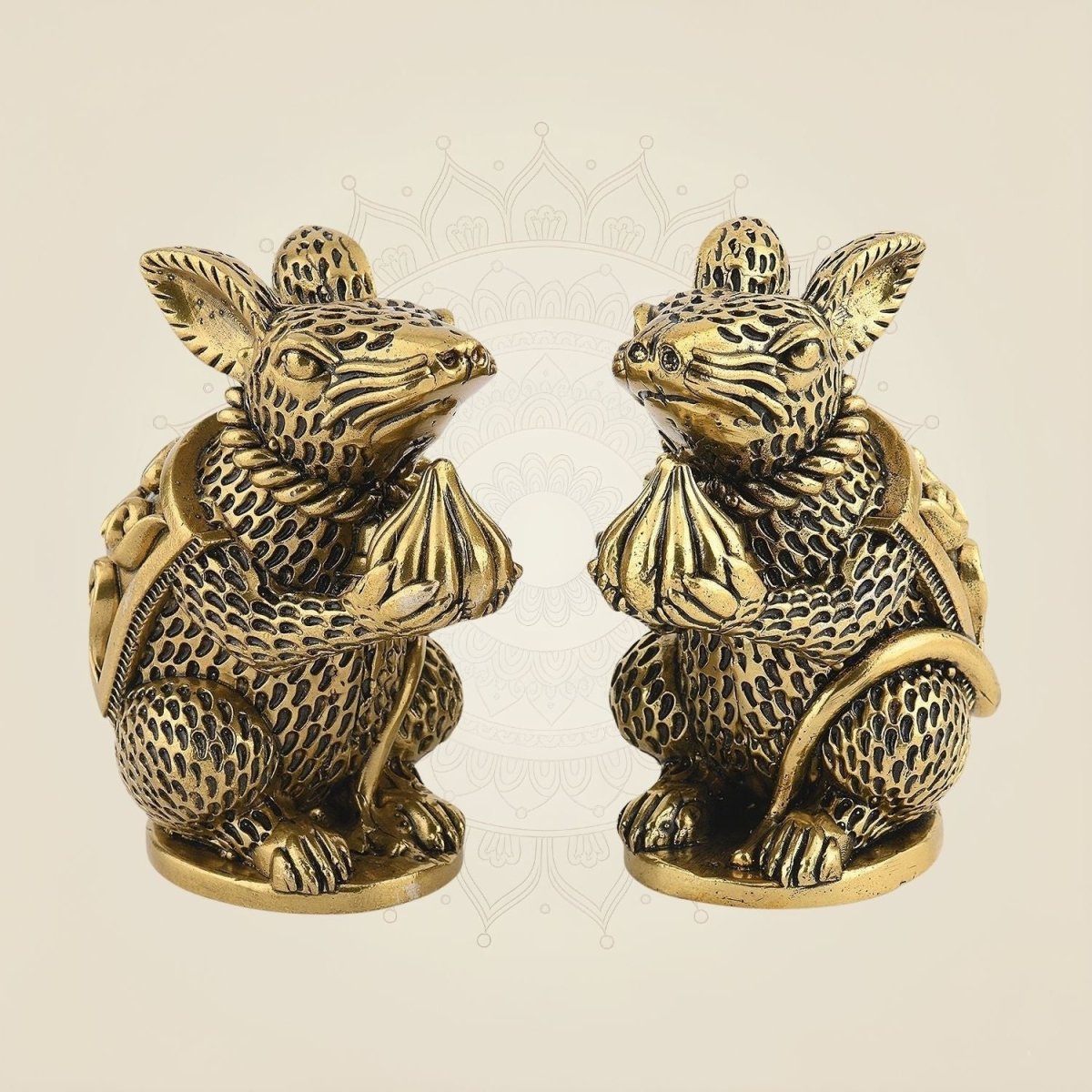 Pure Brass Mouse Statues for Ganpati Pooja & Mandir Decor