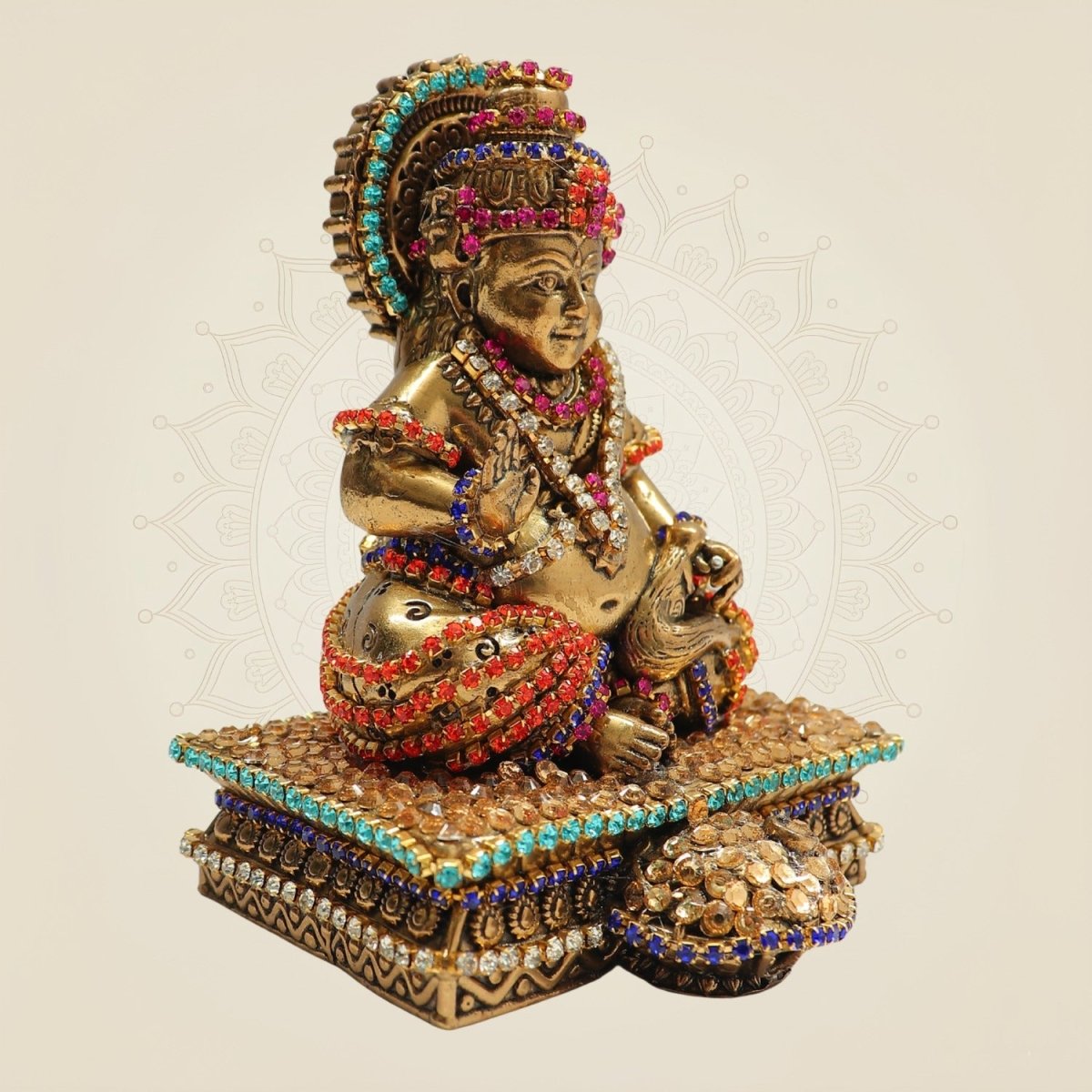 4" Premium Brass Lord Kuber Idol with Multicolour Jewellery Detailing - Luxeartisanship
