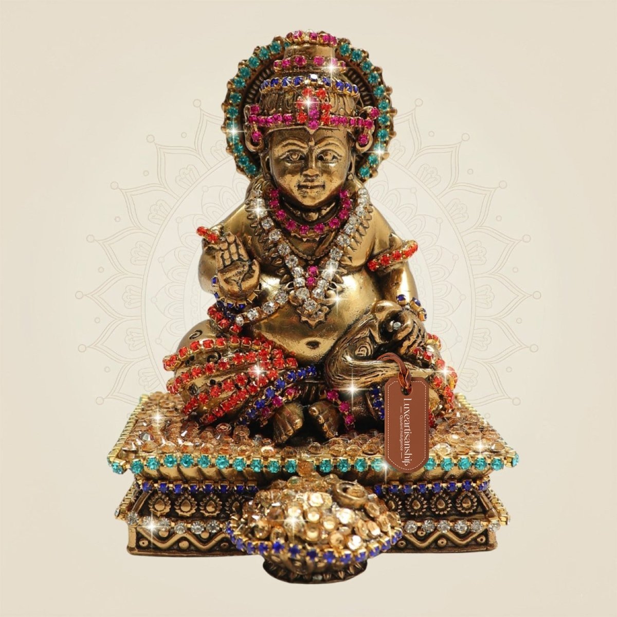 4" Premium Brass Lord Kuber Idol with Multicolour Jewellery Detailing - Luxeartisanship