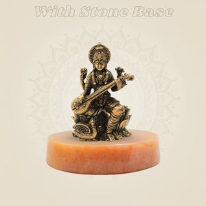 Bronze Chaturbhuja Saraswati Idol on Lotus